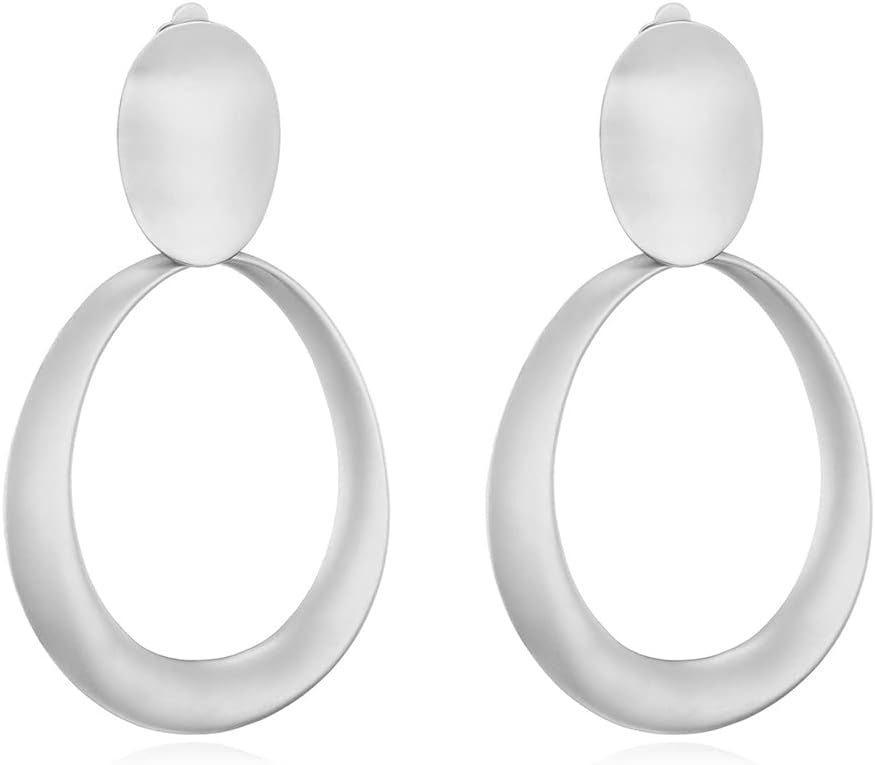 Clip-On Earrings for Women Geometric Two-Tone Gold Silver Retro