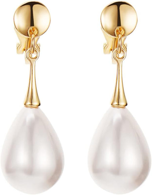 Clip-On Drop Earrings for Women Gold Plated Faux Pearl Classic