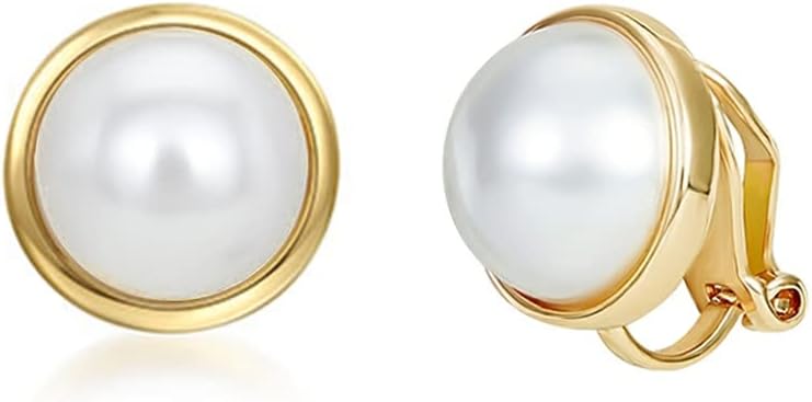 Clip-On Drop Earrings for Women Gold Plated Faux Pearl Classic
