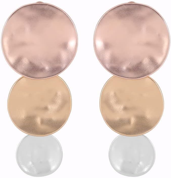 Clip-On Earrings for Women Geometric Two-Tone Gold Silver Retro