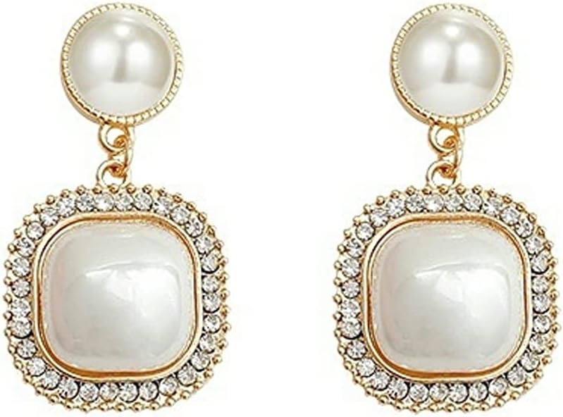 Clip-On Drop Earrings for Women Gold Plated Faux Pearl Classic