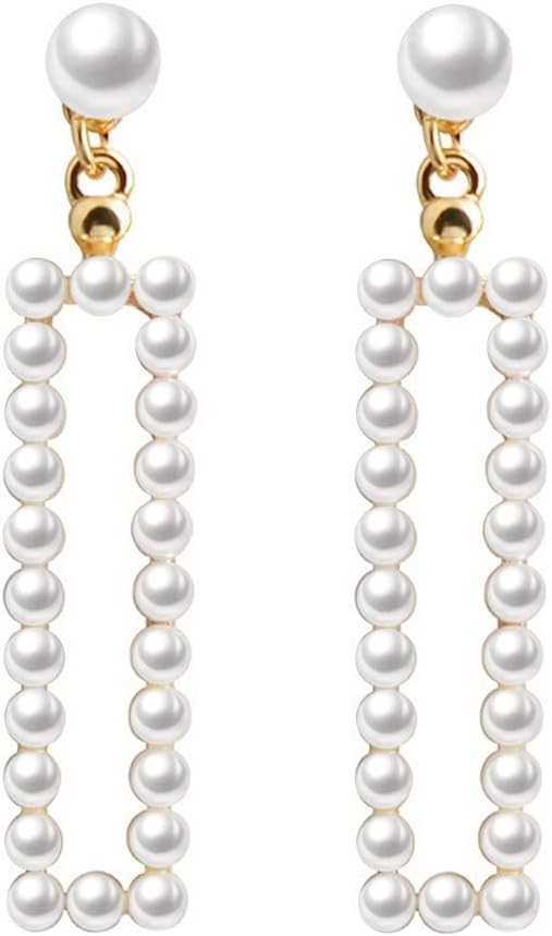 Clip-On Drop Earrings for Women Gold Plated Faux Pearl Classic