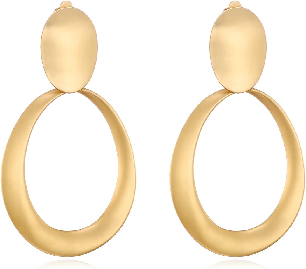 Clip-On Earrings for Women Geometric Two-Tone Gold Silver Retro