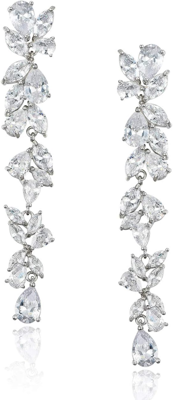 Drop Earrings for Women Silver Plated Cubic Zirconia Elegant