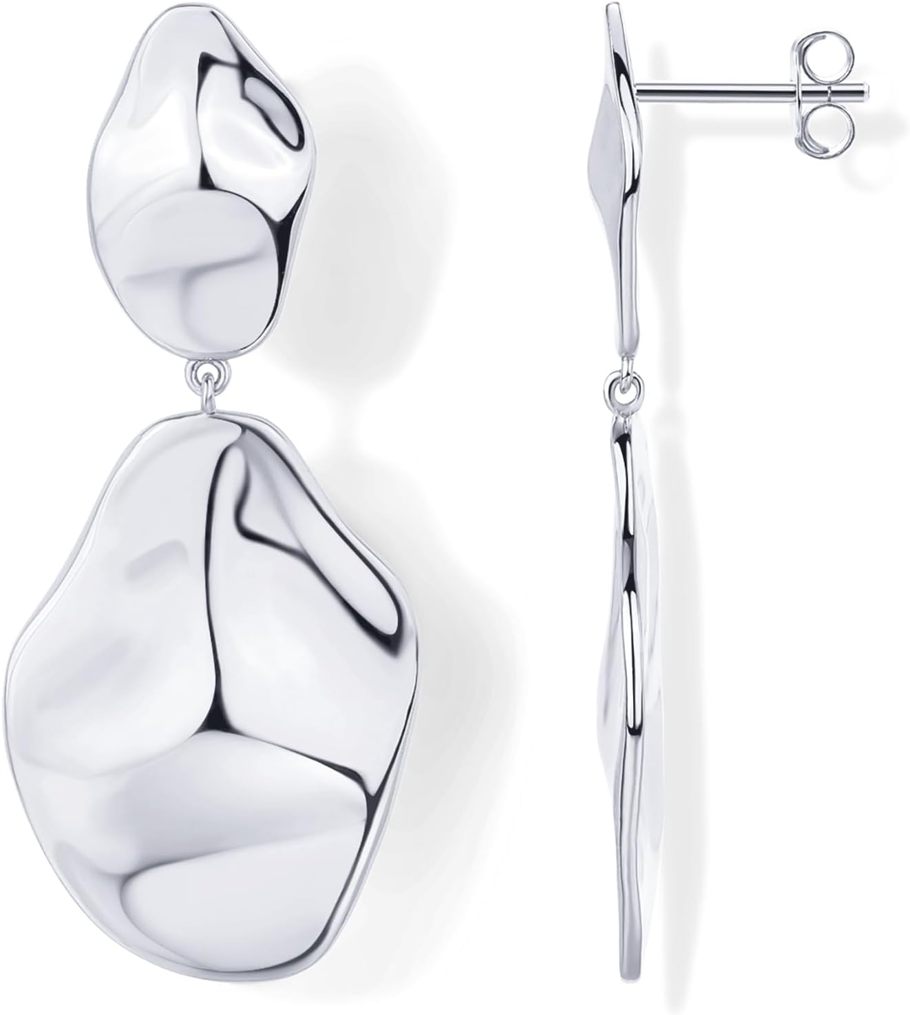 Teardrop Drop Earrings for Women 14K Gold Plated Hammered Lightweight