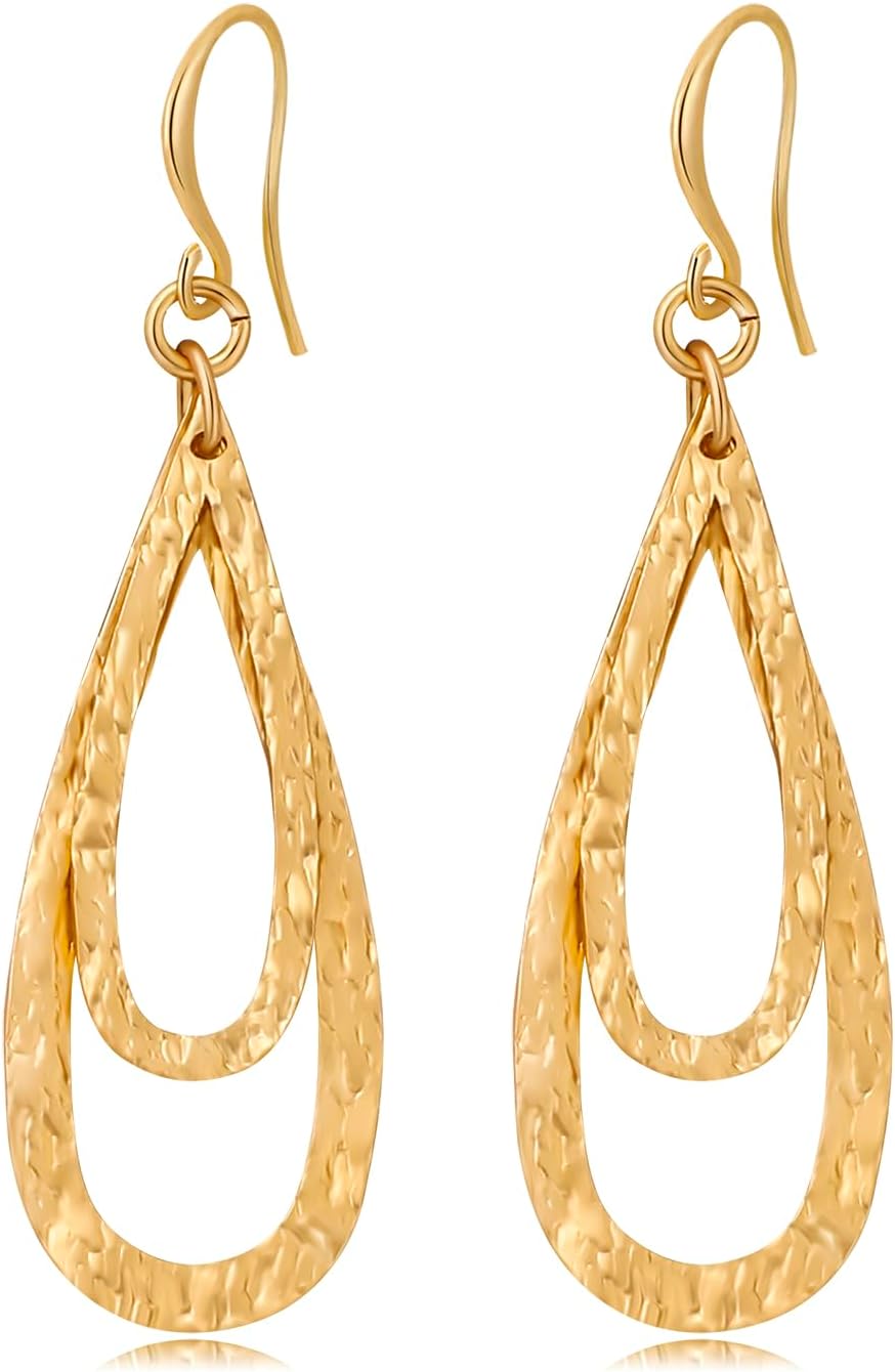 Geometric Drop Earrings for Women 14K Gold Plated Minimalist