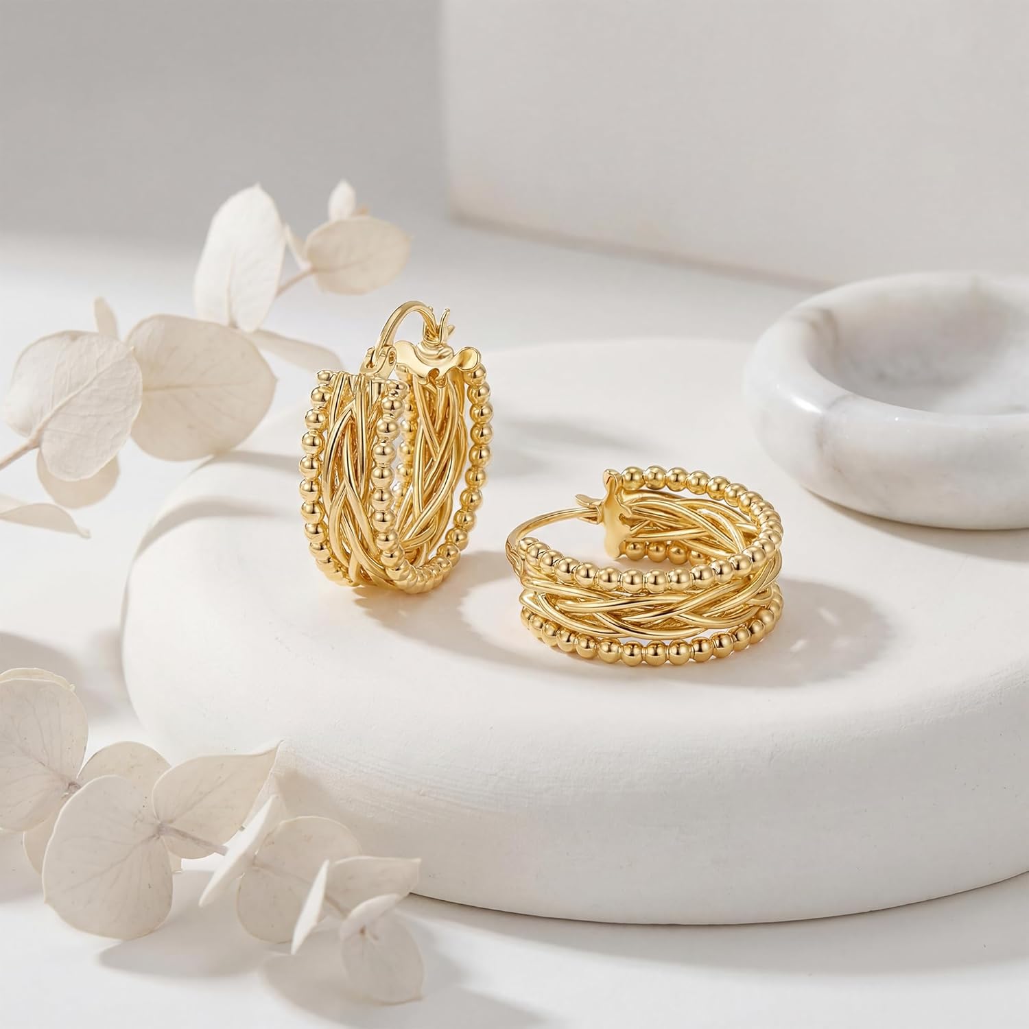 Hoop Earrings for Women 14K Gold Plated Twisted Cubic Zirconia 23mm