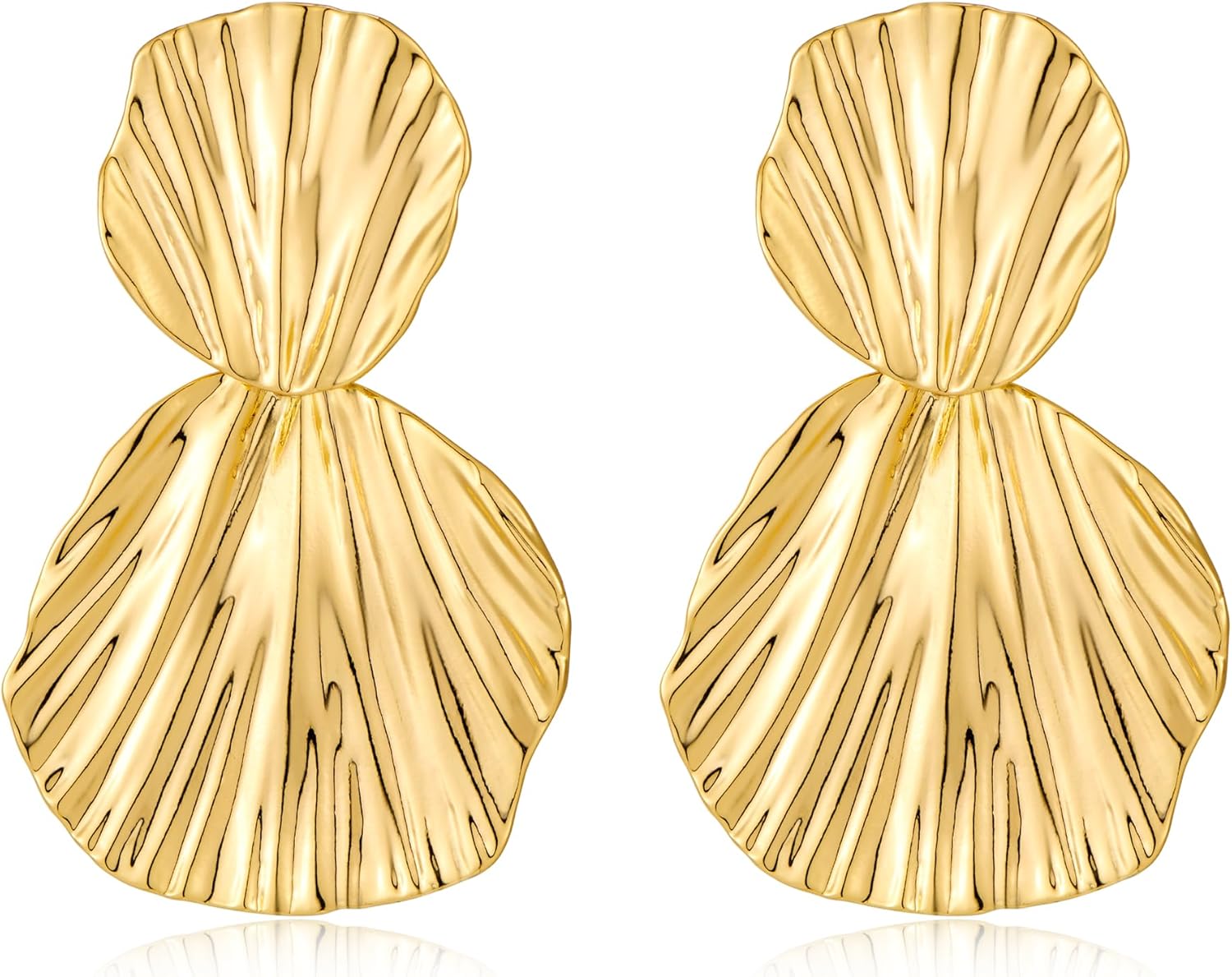 Dangle Earrings for Women Gold Plated Two-Tone Fan Shaped Statement