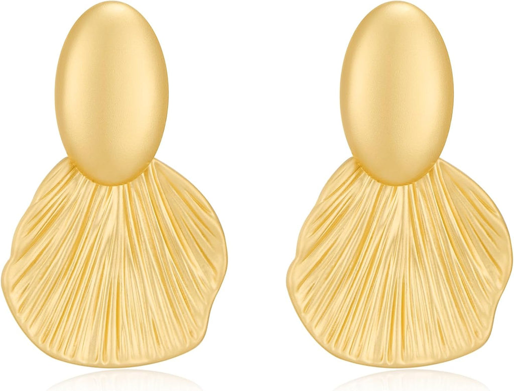 Dangle Earrings for Women Gold Plated Two-Tone Fan Shaped Statement