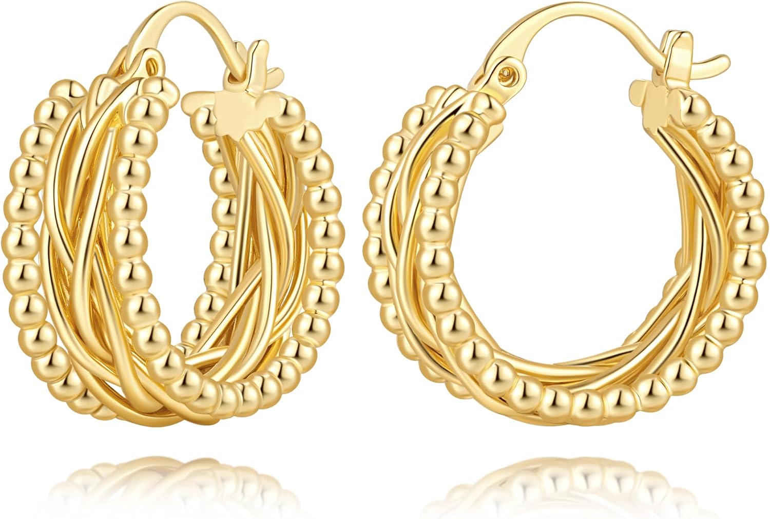 Hoop Earrings for Women 14K Gold Plated Twisted Cubic Zirconia 23mm