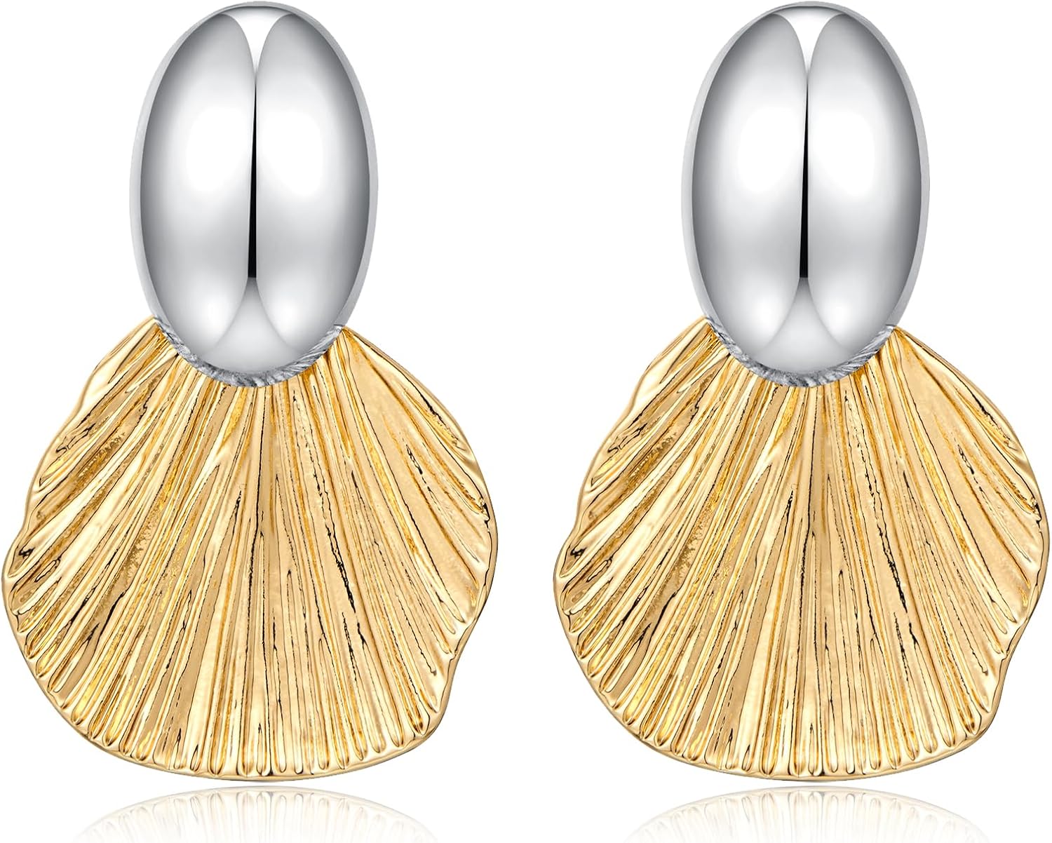 Dangle Earrings for Women Gold Plated Two-Tone Fan Shaped Statement