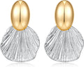 Dangle Earrings for Women Gold Plated Two-Tone Fan Shaped Statement