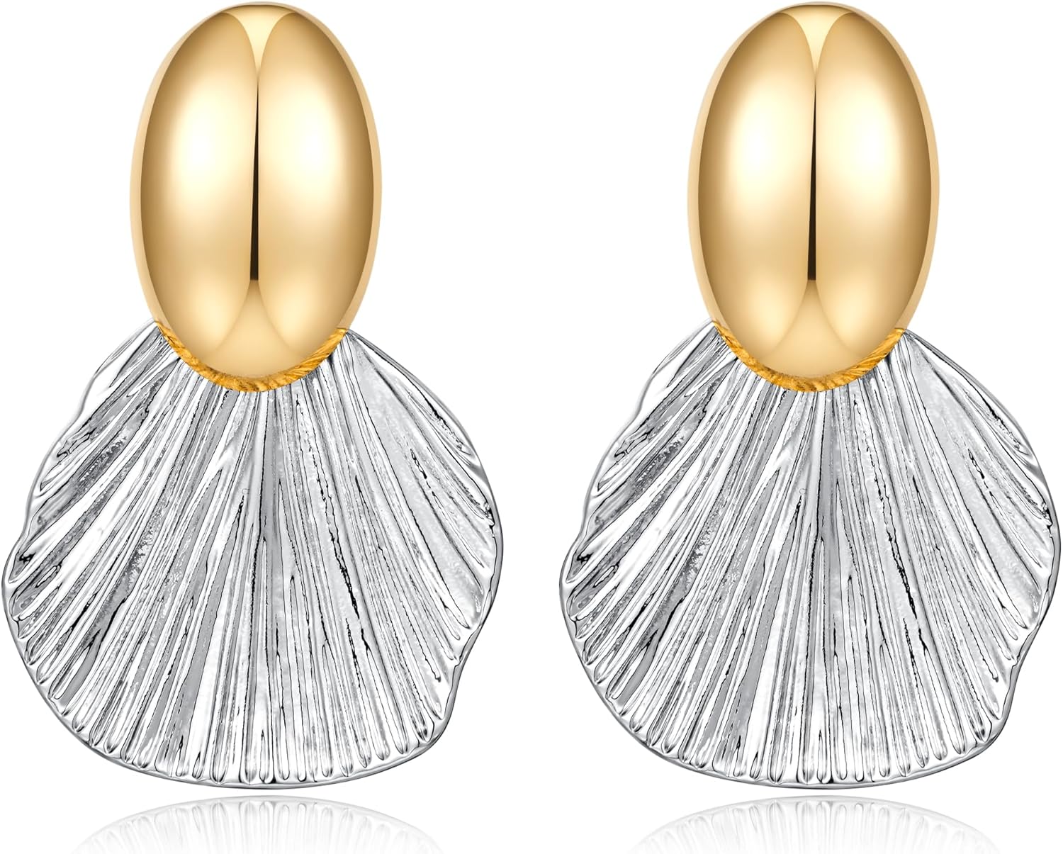 Dangle Earrings for Women Gold Plated Two-Tone Fan Shaped Statement