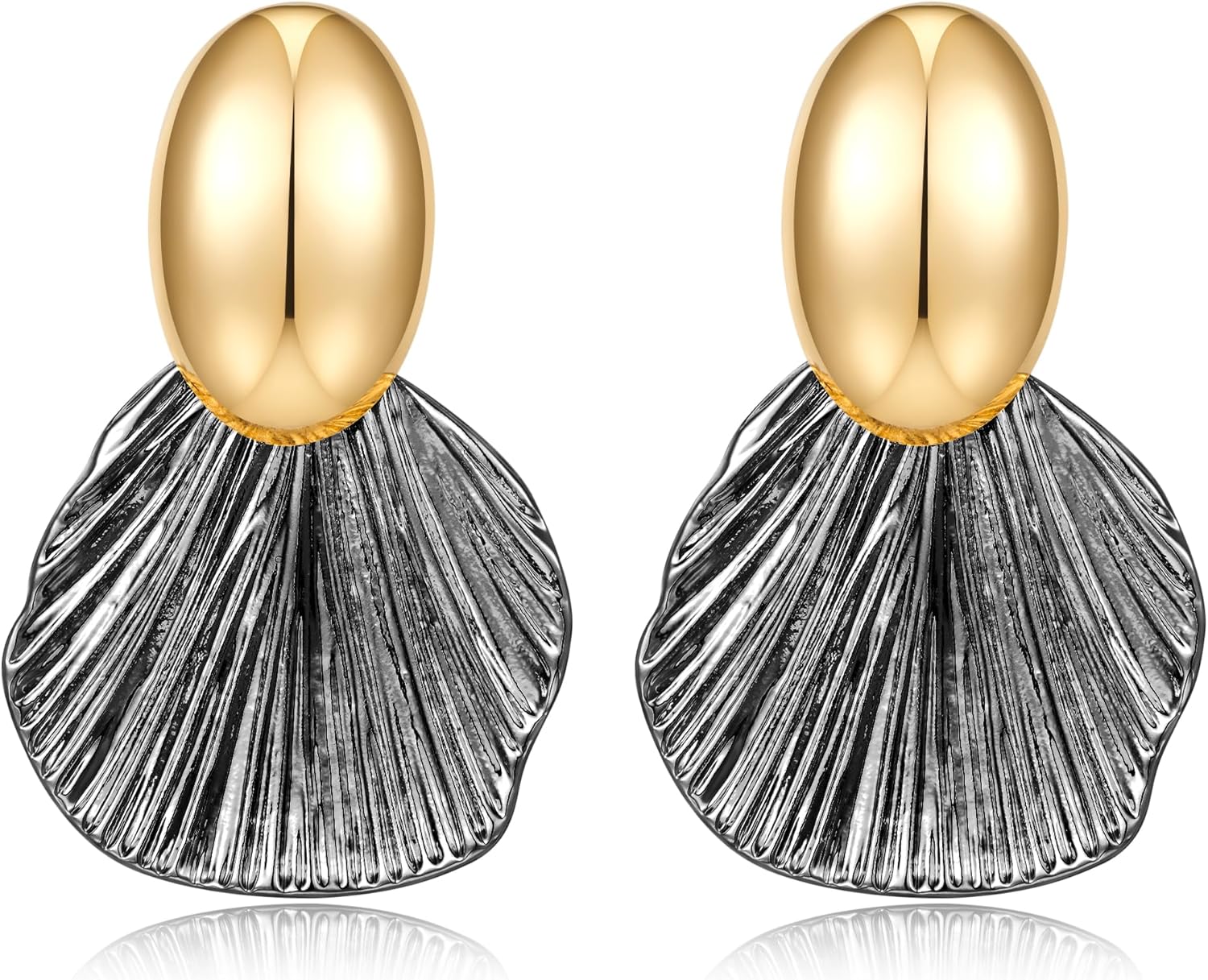 Dangle Earrings for Women Gold Plated Two-Tone Fan Shaped Statement