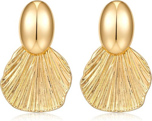 Dangle Earrings for Women Gold Plated Two-Tone Fan Shaped Statement