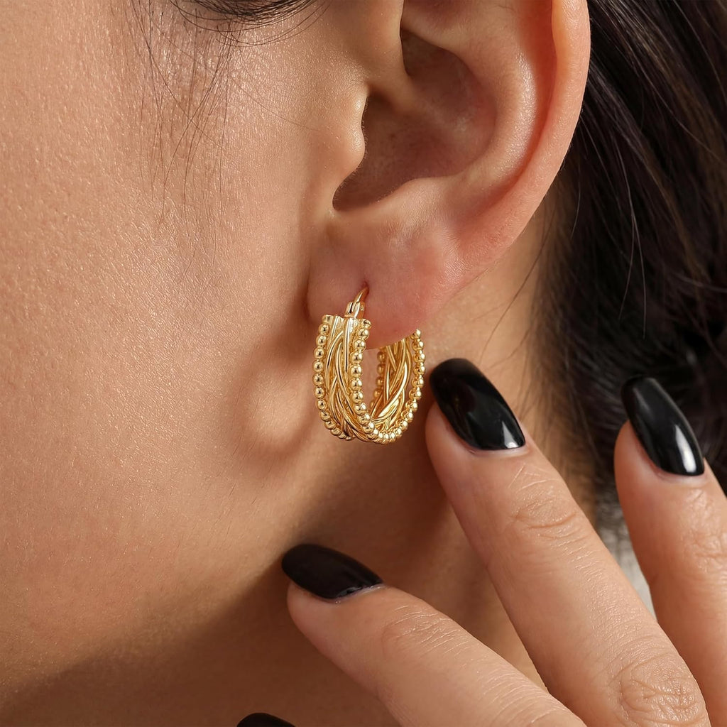 Hoop Earrings for Women 14K Gold Plated Twisted Cubic Zirconia 23mm
