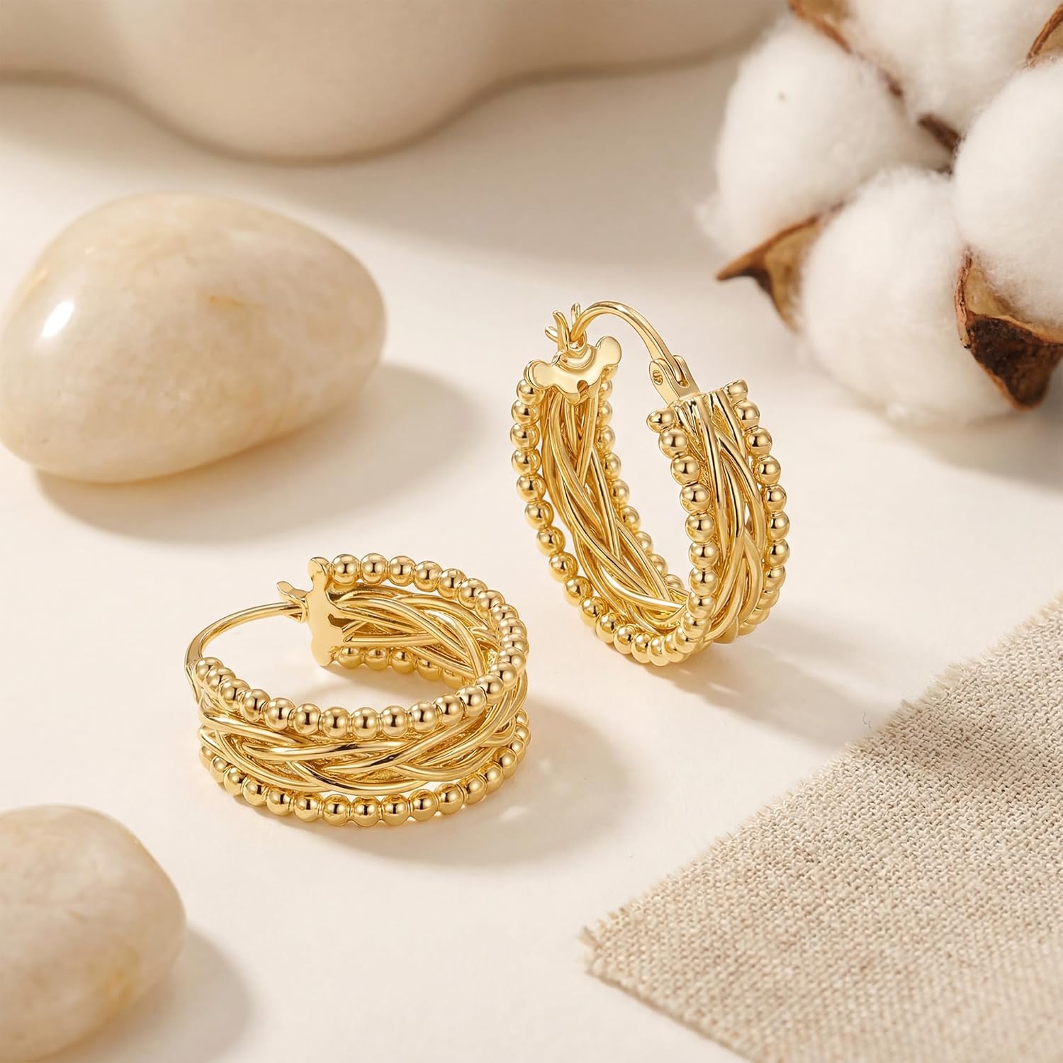 Hoop Earrings for Women 14K Gold Plated Twisted Cubic Zirconia 23mm