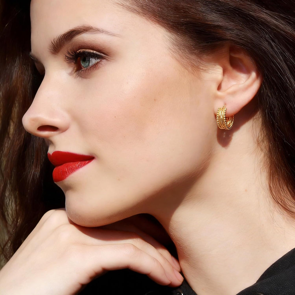 Hoop Earrings for Women 14K Gold Plated Twisted Cubic Zirconia 23mm