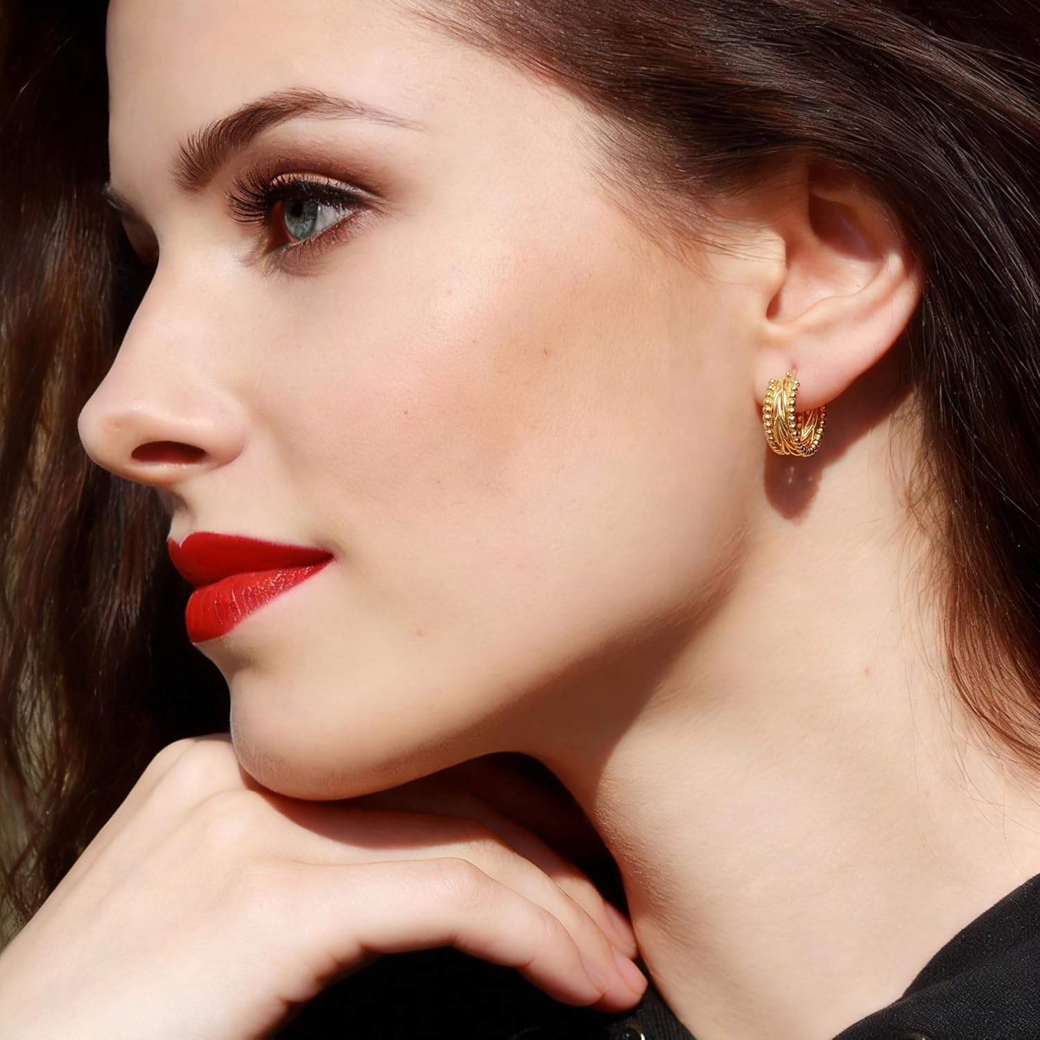 Hoop Earrings for Women 14K Gold Plated Twisted Cubic Zirconia 23mm