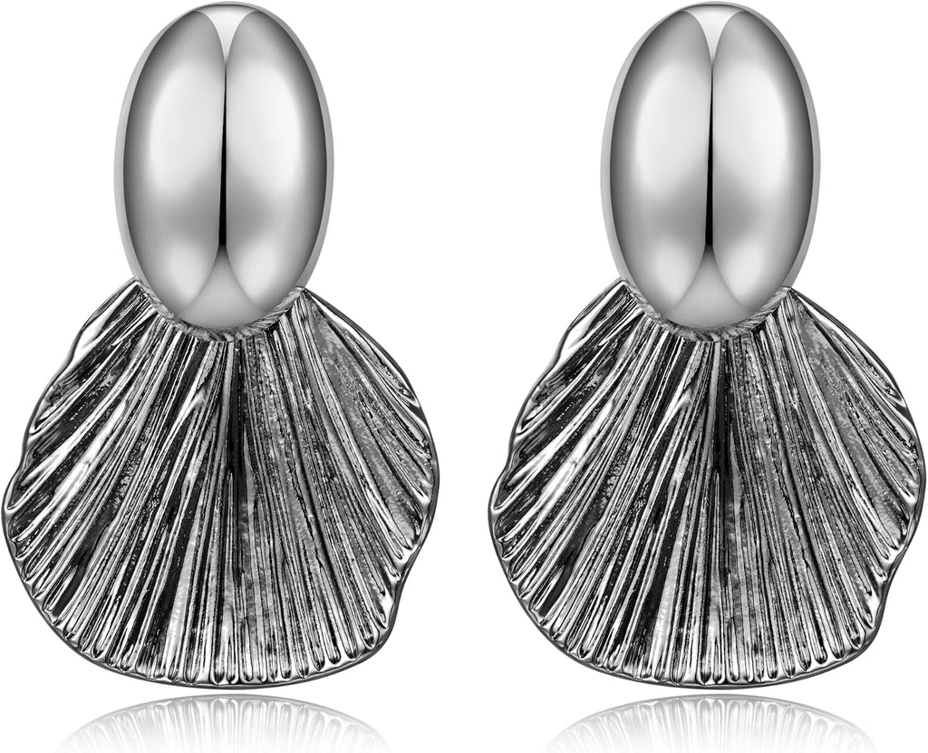Dangle Earrings for Women Gold Plated Two-Tone Fan Shaped Statement