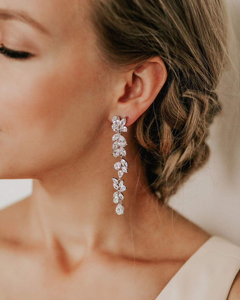 Drop Earrings for Women Silver Plated Cubic Zirconia Elegant