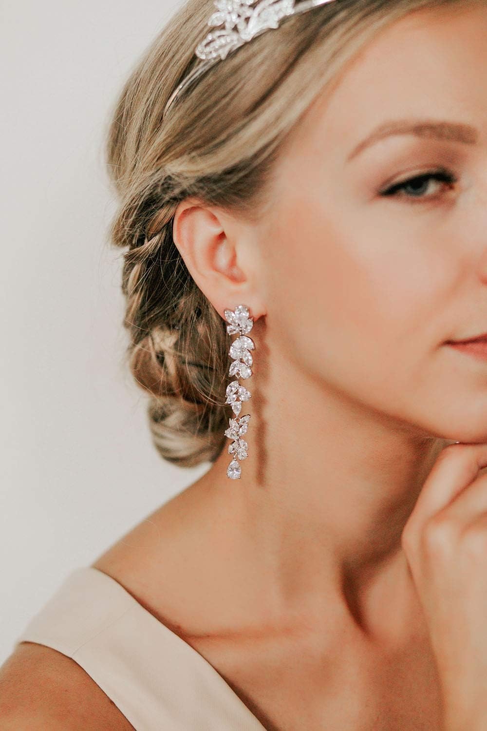 Drop Earrings for Women Silver Plated Cubic Zirconia Elegant