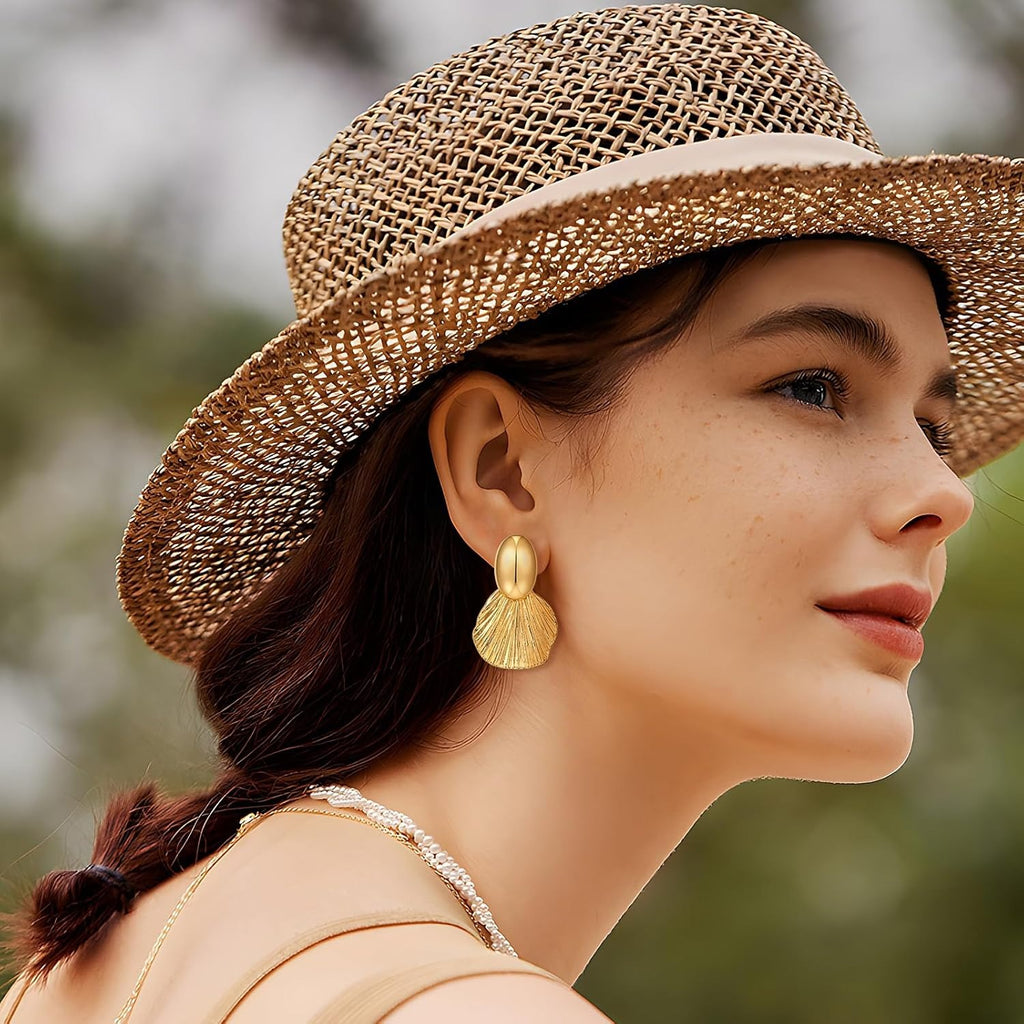 Dangle Earrings for Women Gold Plated Two-Tone Fan Shaped Statement
