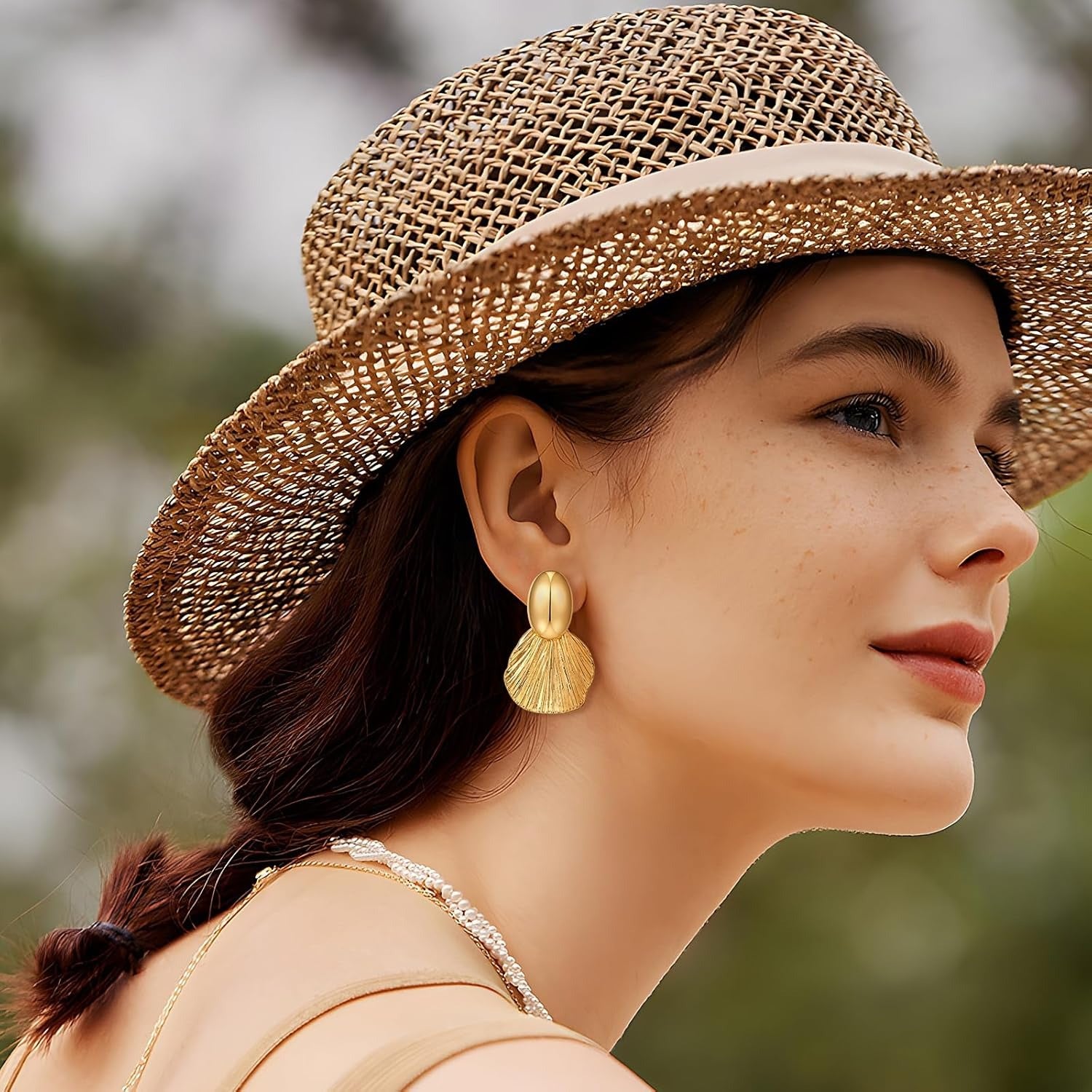 Dangle Earrings for Women Gold Plated Two-Tone Fan Shaped Statement