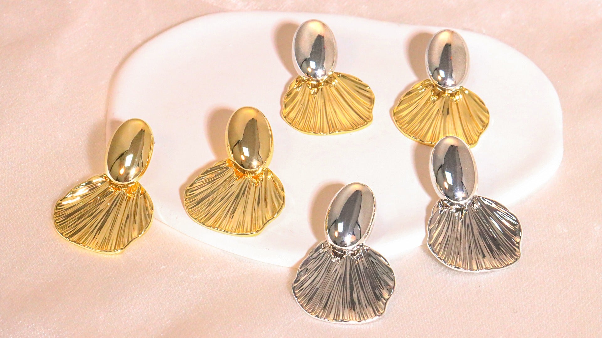 Dangle Earrings for Women Gold Plated Two-Tone Fan Shaped Statement